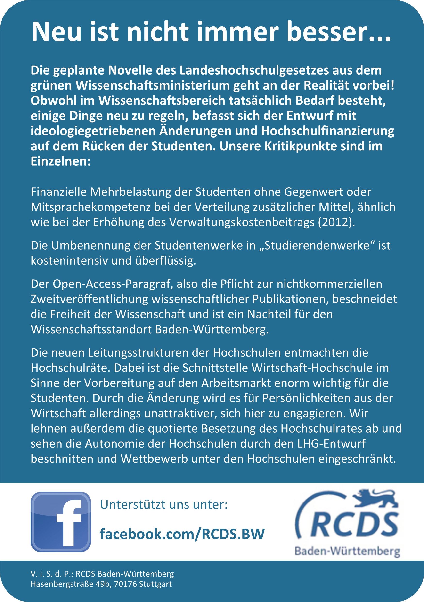 Kritikpunkte an der Landeshochschulgesetzesänderung